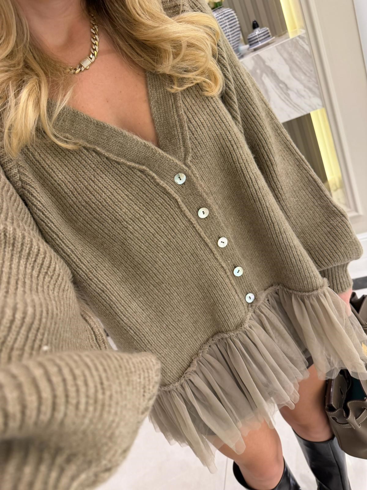 Vizon Tül Garnili Oversize Hırka - 2839 