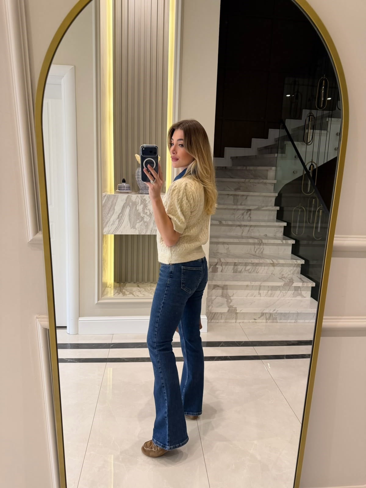 Yakası Jean Detaylı Triko Hırka