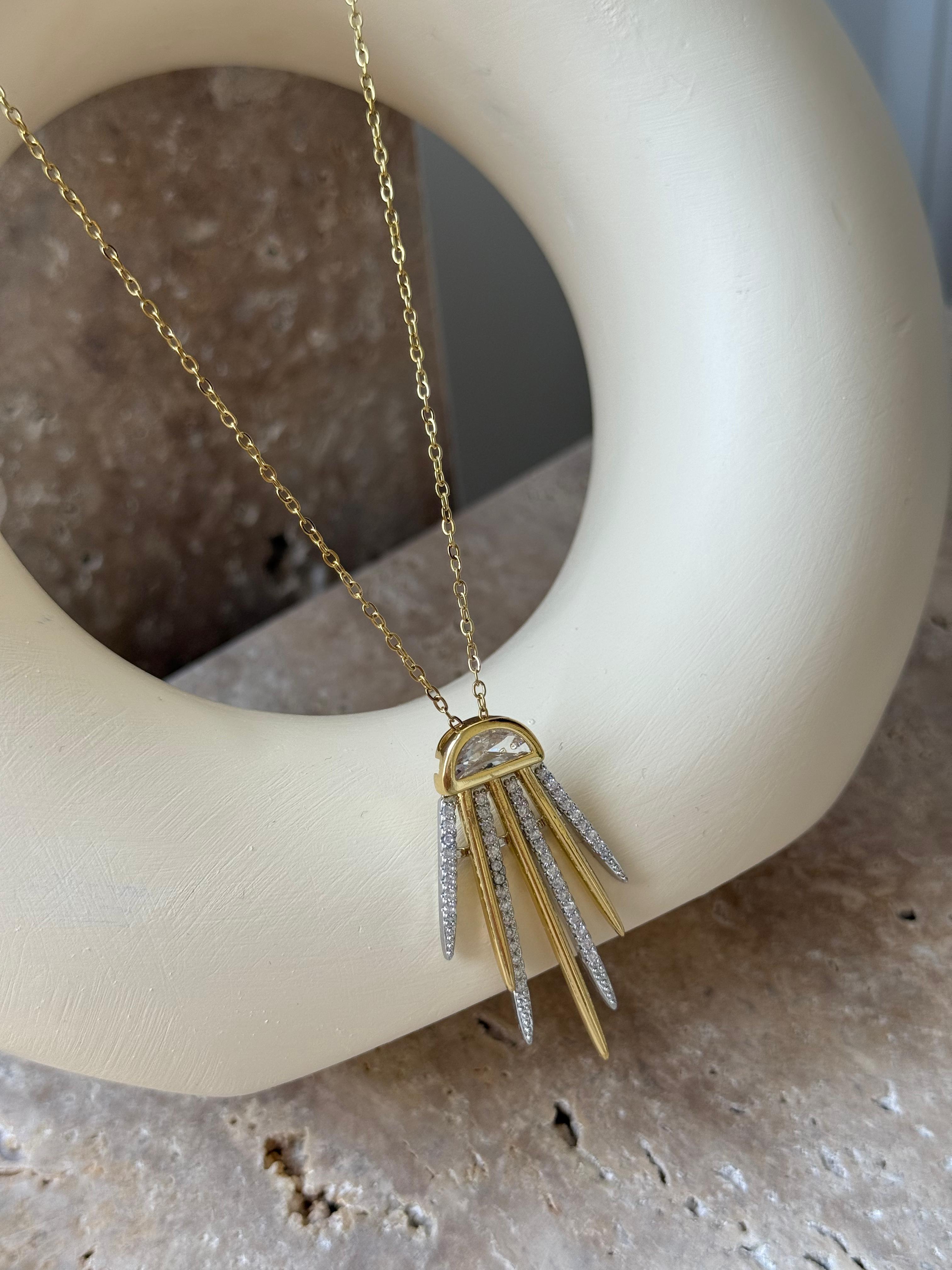 Zallina Taşlı Gold-Silver Kolye 