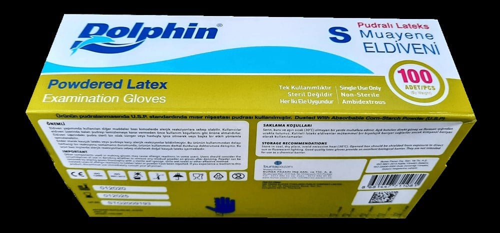 Dolphin Lateks Pudralı Muayene Eldiveni (S) 100'lü