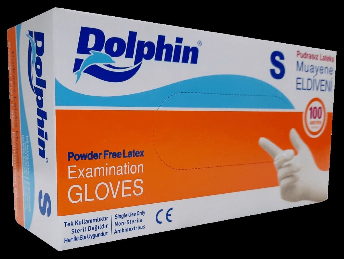 Dolphin Latex Pudrasız Muayene Eldiveni (S) 100'lü