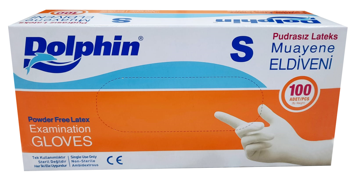 Dolphin Latex Pudrasız Muayene Eldiveni (S) 100'lü