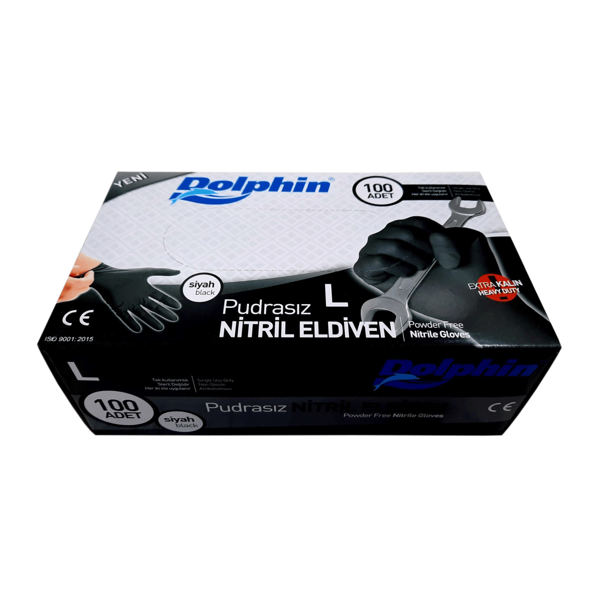 Dolphin Nitril Extra Kalın Siyah Eldiven L 100'lü