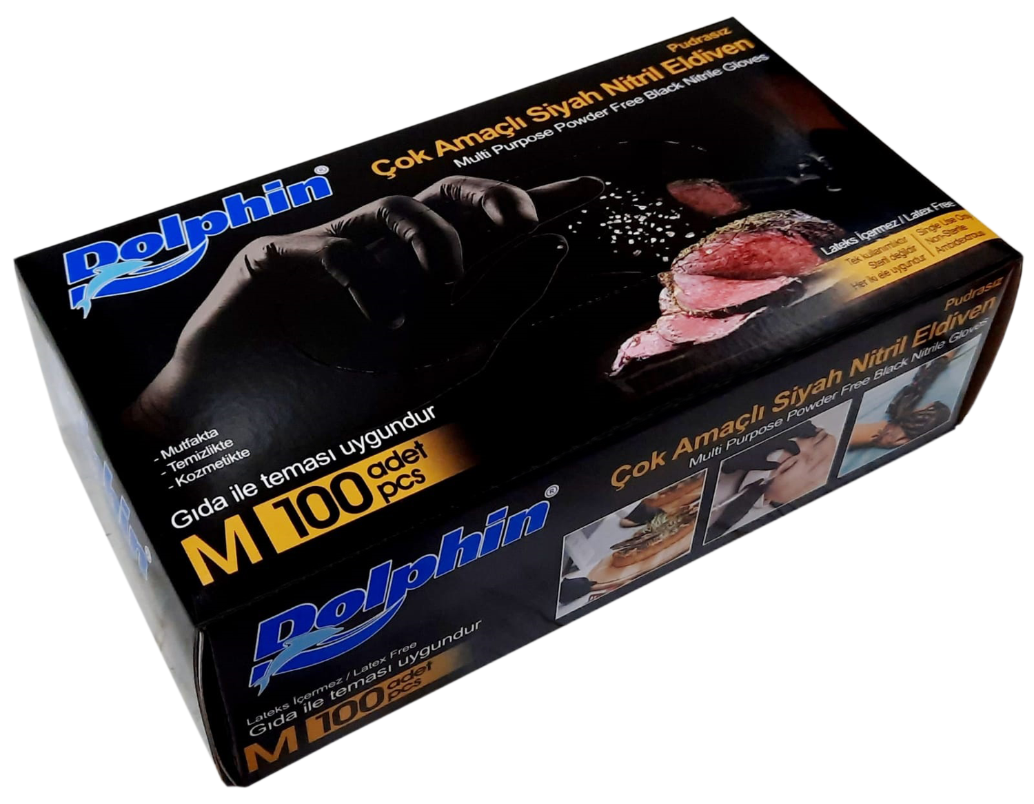 Dolphin Nitril Siyah Eldiven (M) 100'lü