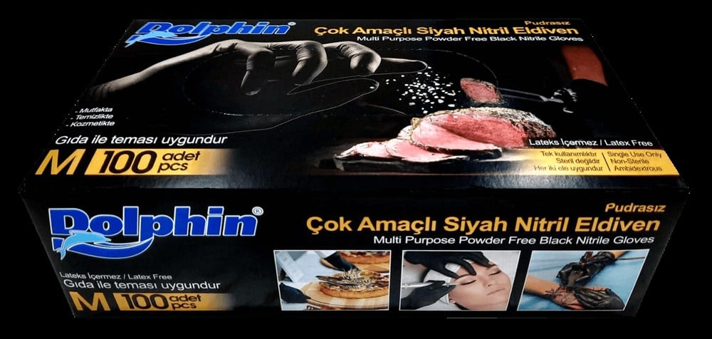 Dolphin Nitril Siyah Eldiven (M) 100'lü