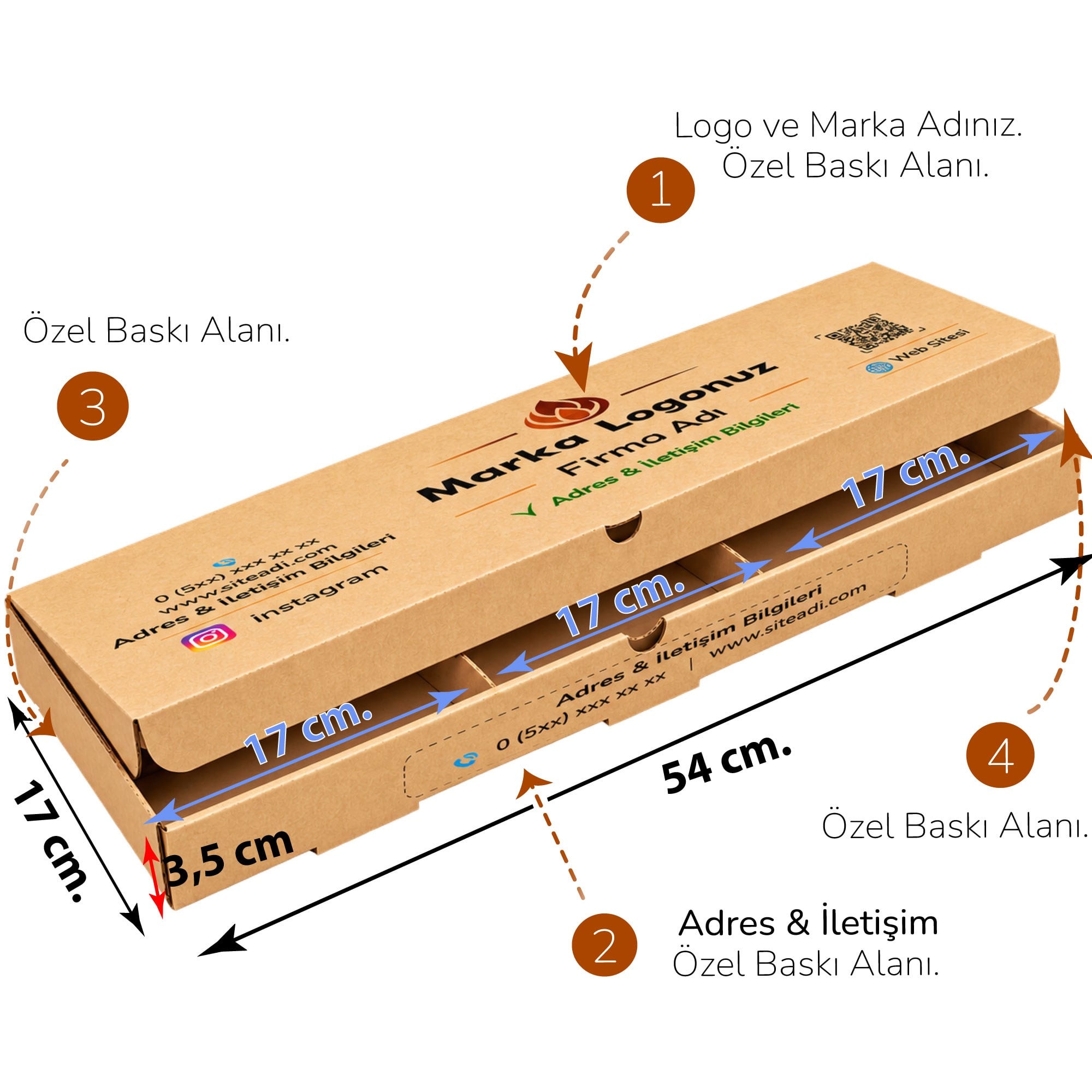 Firma Baskılı Karft Kutu 3'lü Pizza 54x17x3.5 cm.