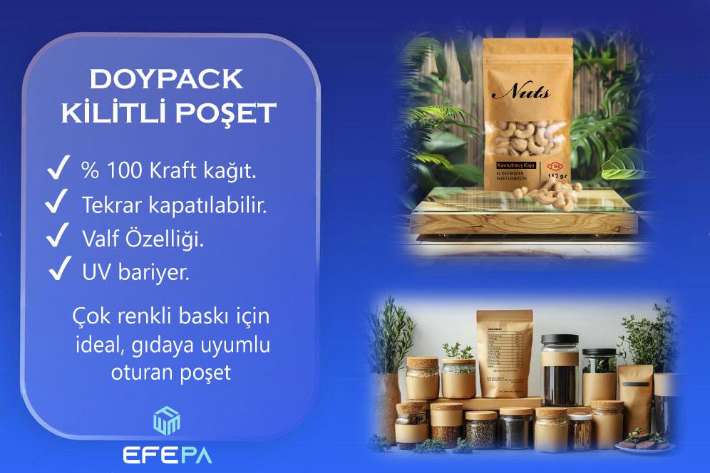 Firma Baskılı Kraft Dar Pencereli Kilitli Doypack 13x22,5x7 cm