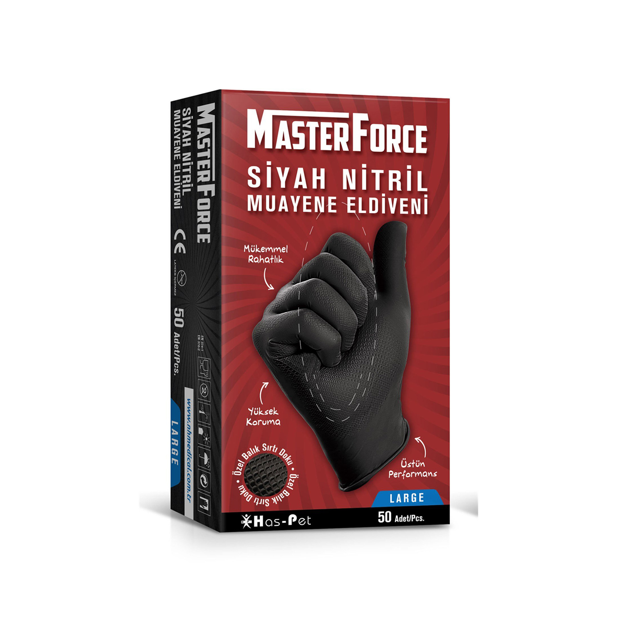 Has-Pet Masterforce Siyah Nitril Eldiven (L) 50 Adet
