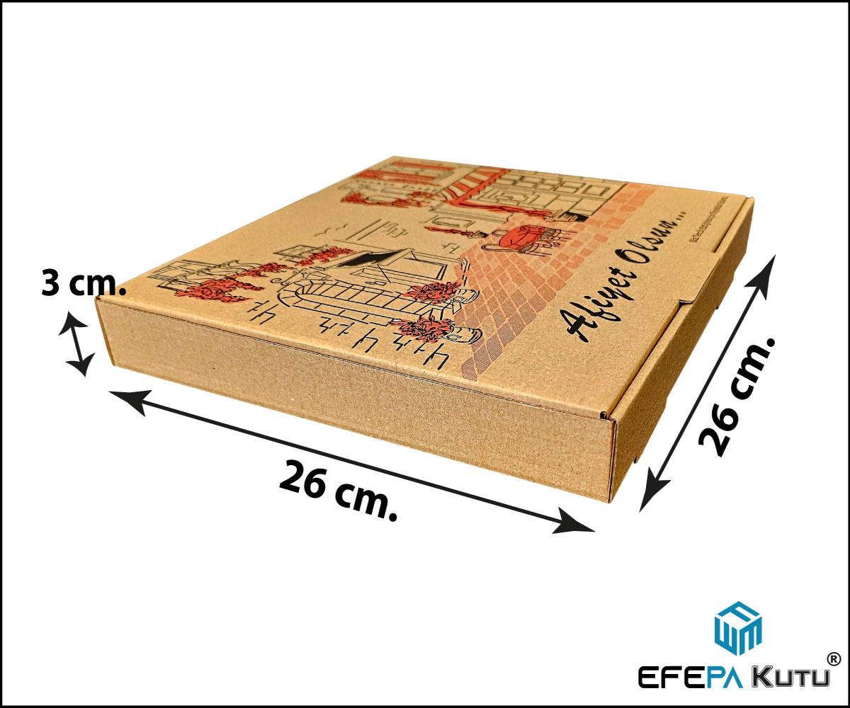 Karton Pizza Kutusu 26x26x3 cm 100'lü