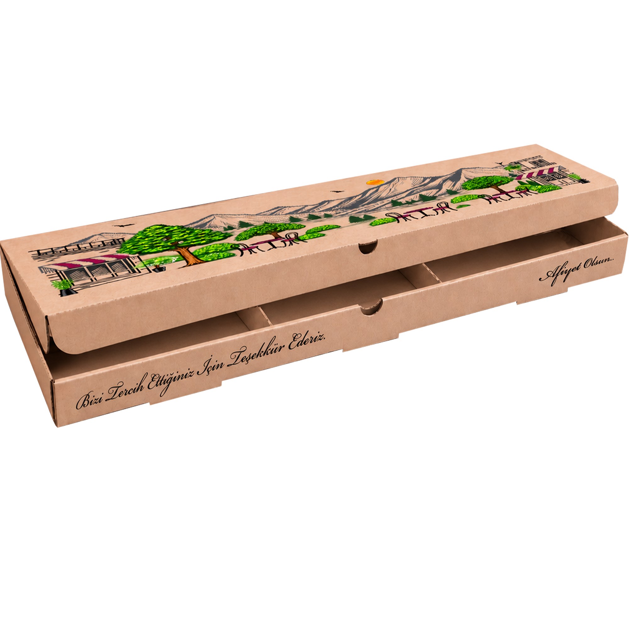 Kraft Karton 3'lü Pizza Kutusu 54x17x3.5 cm. 100 Adet