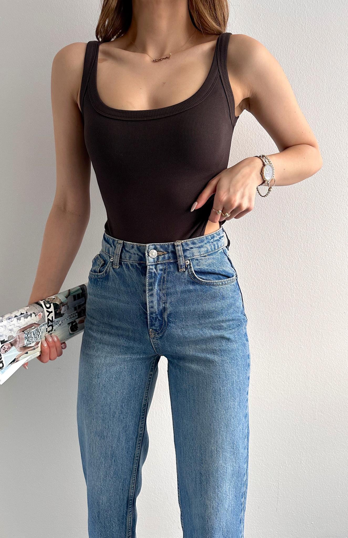 Askılı Body Atlet KAHVERENGİ