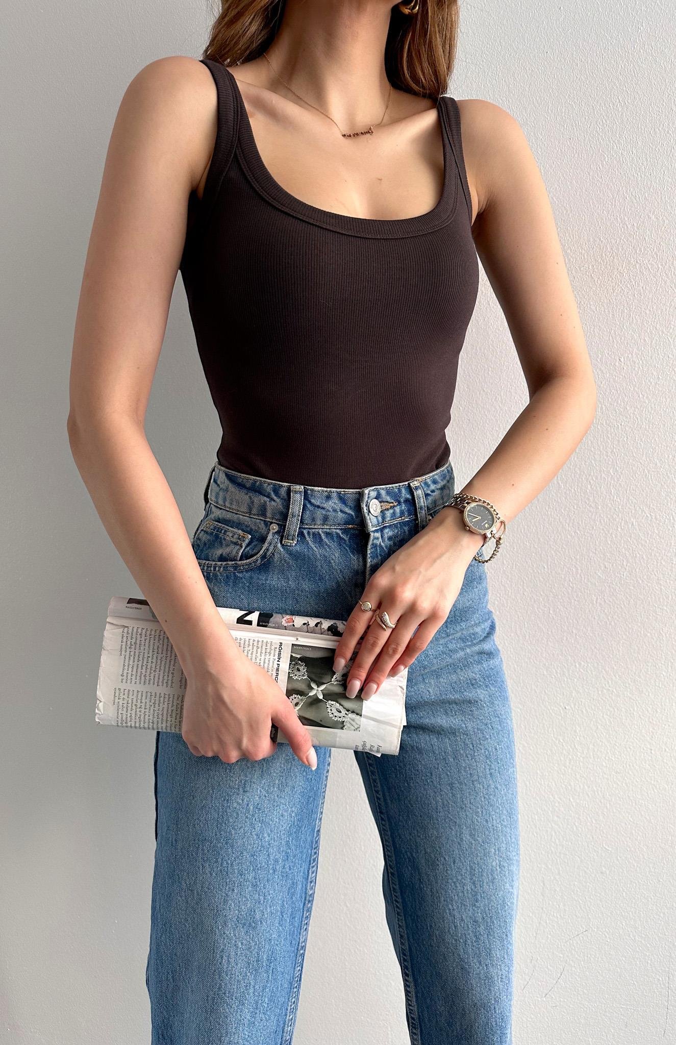 Askılı Body Atlet KAHVERENGİ