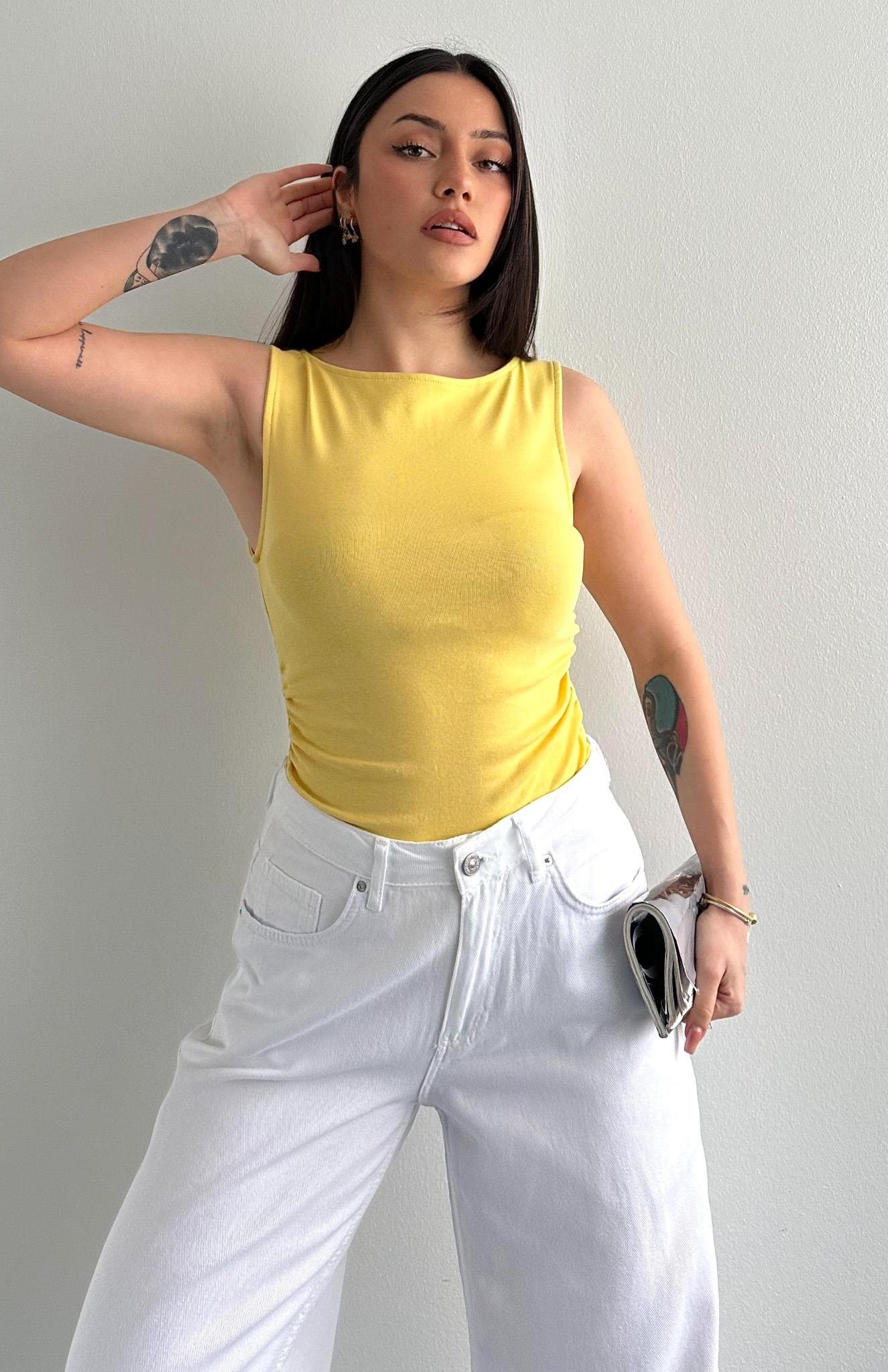 Büzgülü Kayık Yaka Atlet SARI