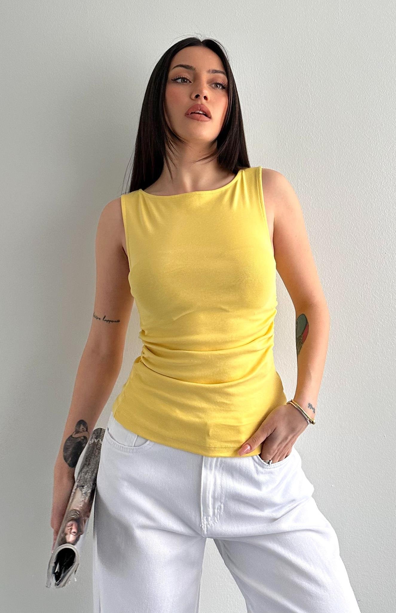 Büzgülü Kayık Yaka Atlet SARI