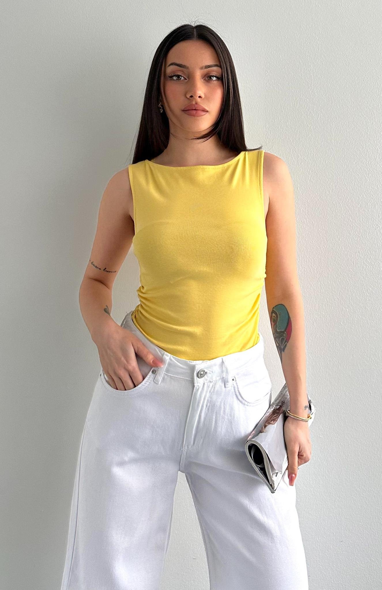 Büzgülü Kayık Yaka Atlet SARI