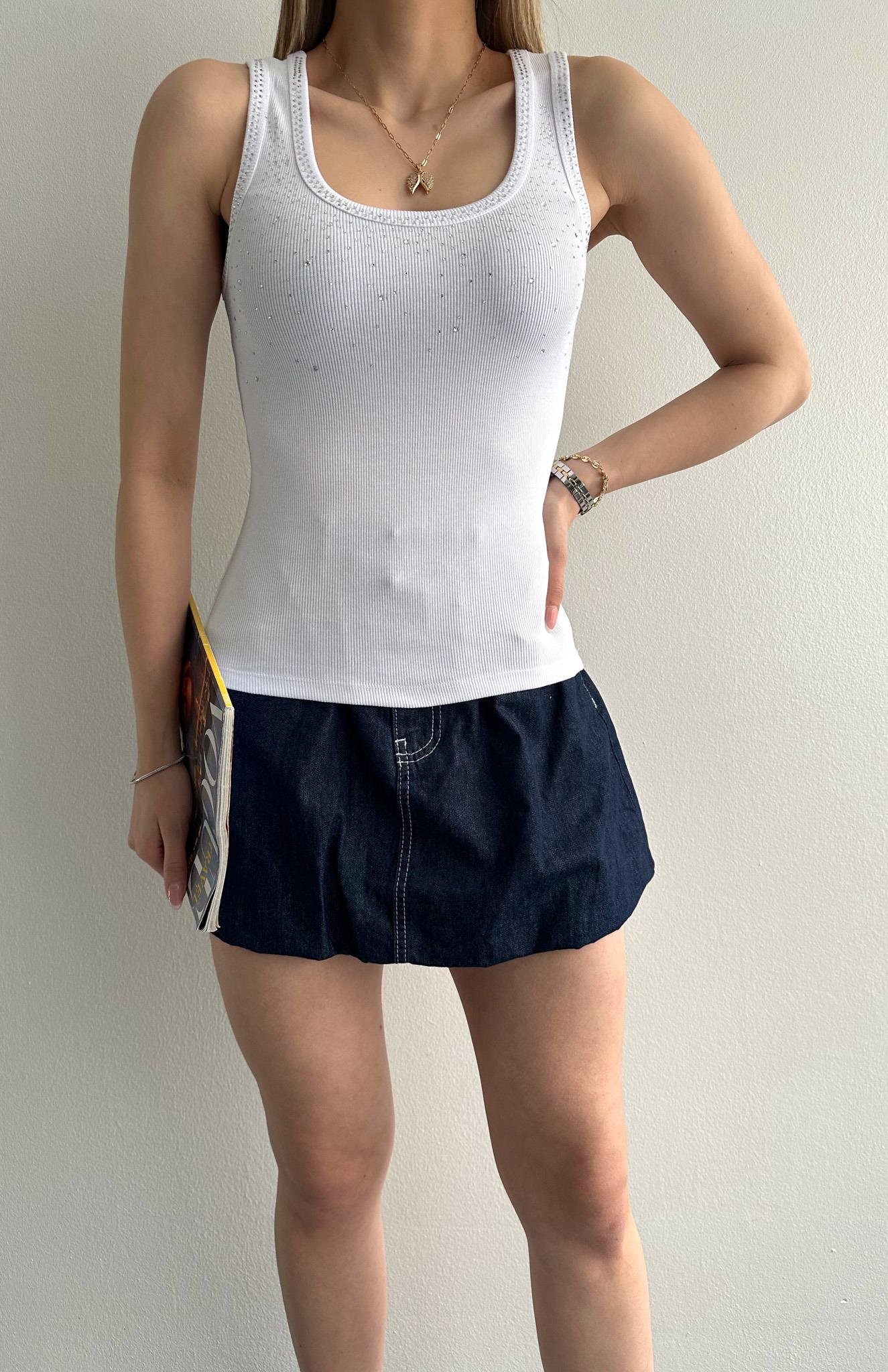 Dağinik Taşlı Atlet BEYAZ