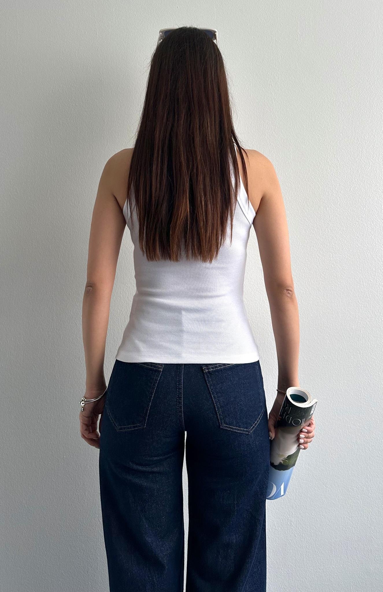 Halter Yaka Taş Baskılı Atlet BEYAZ