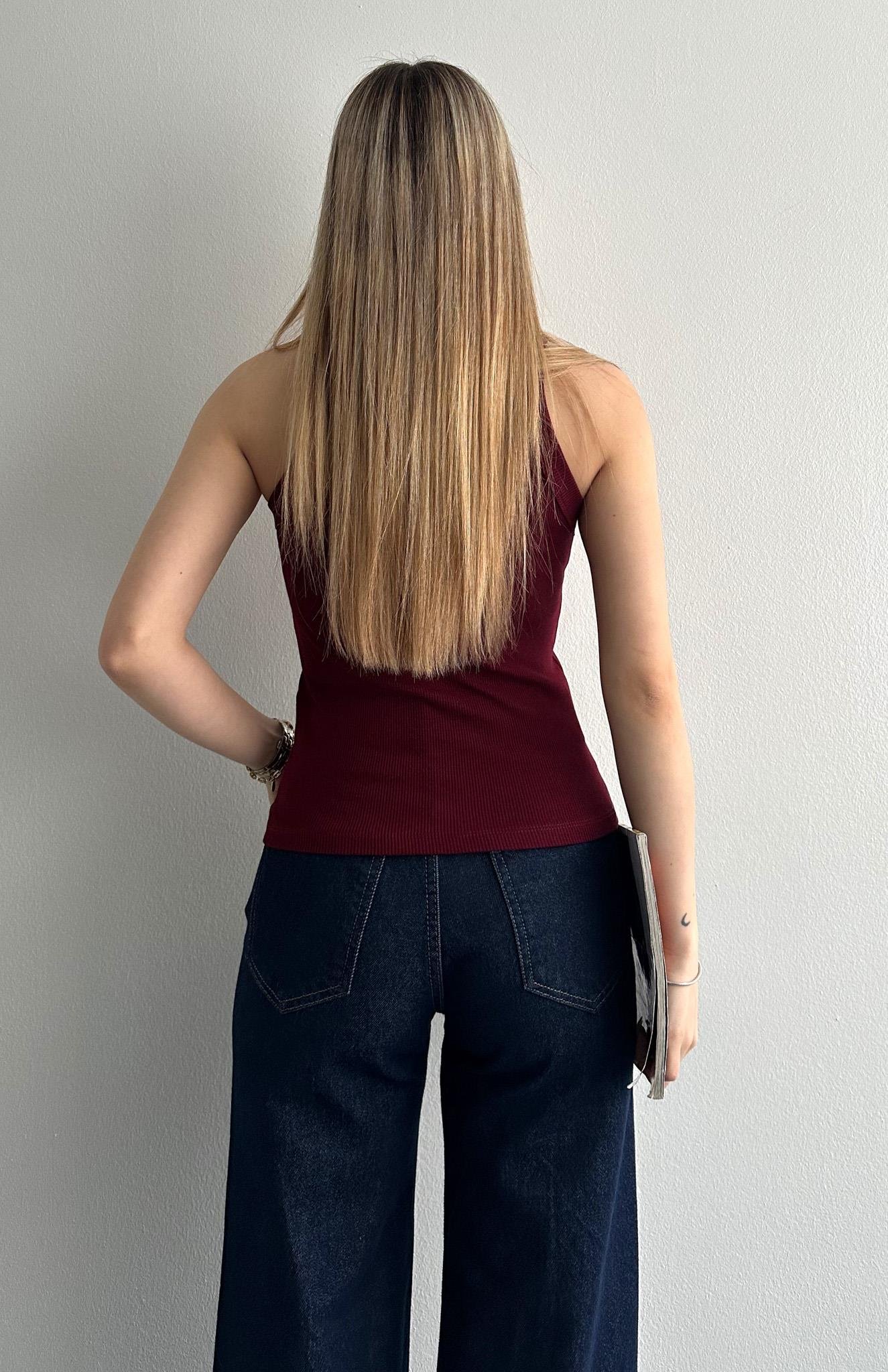 Halter Yaka Taş Baskılı Atlet BORDO