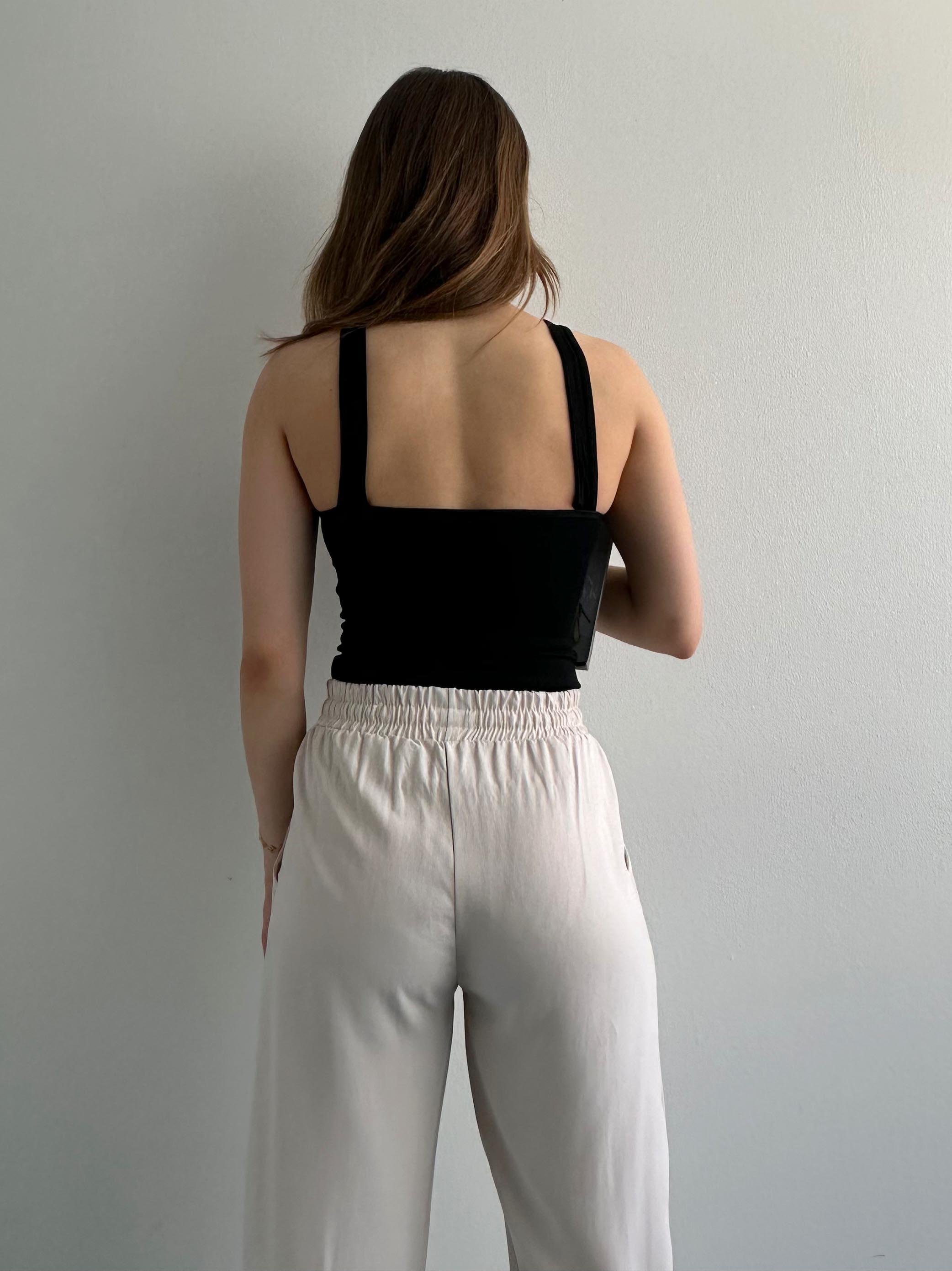 İçi Kaplı Crop Atlet SİYAH