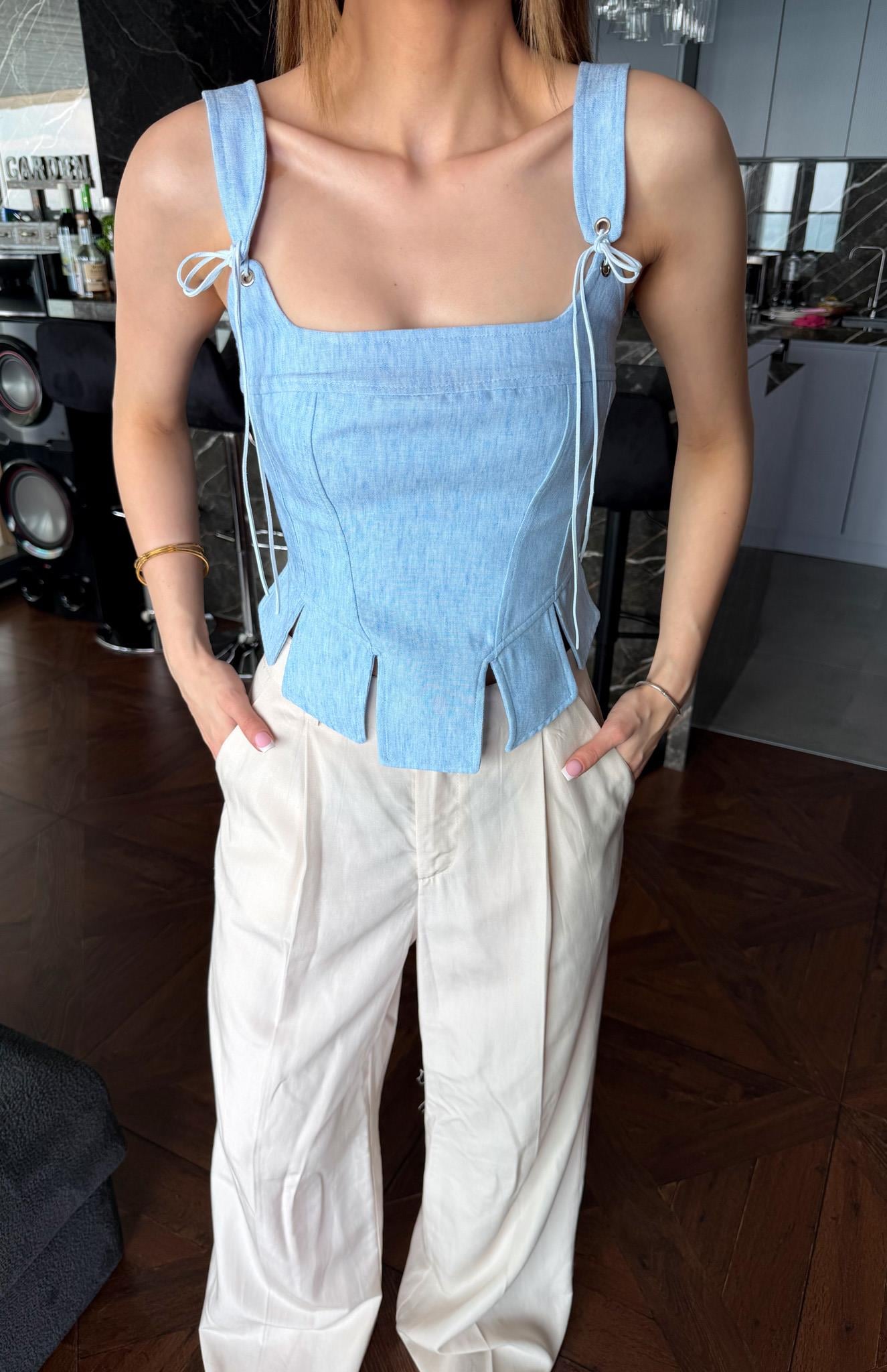 Askı Detaylı Korse Bluz MAVİ