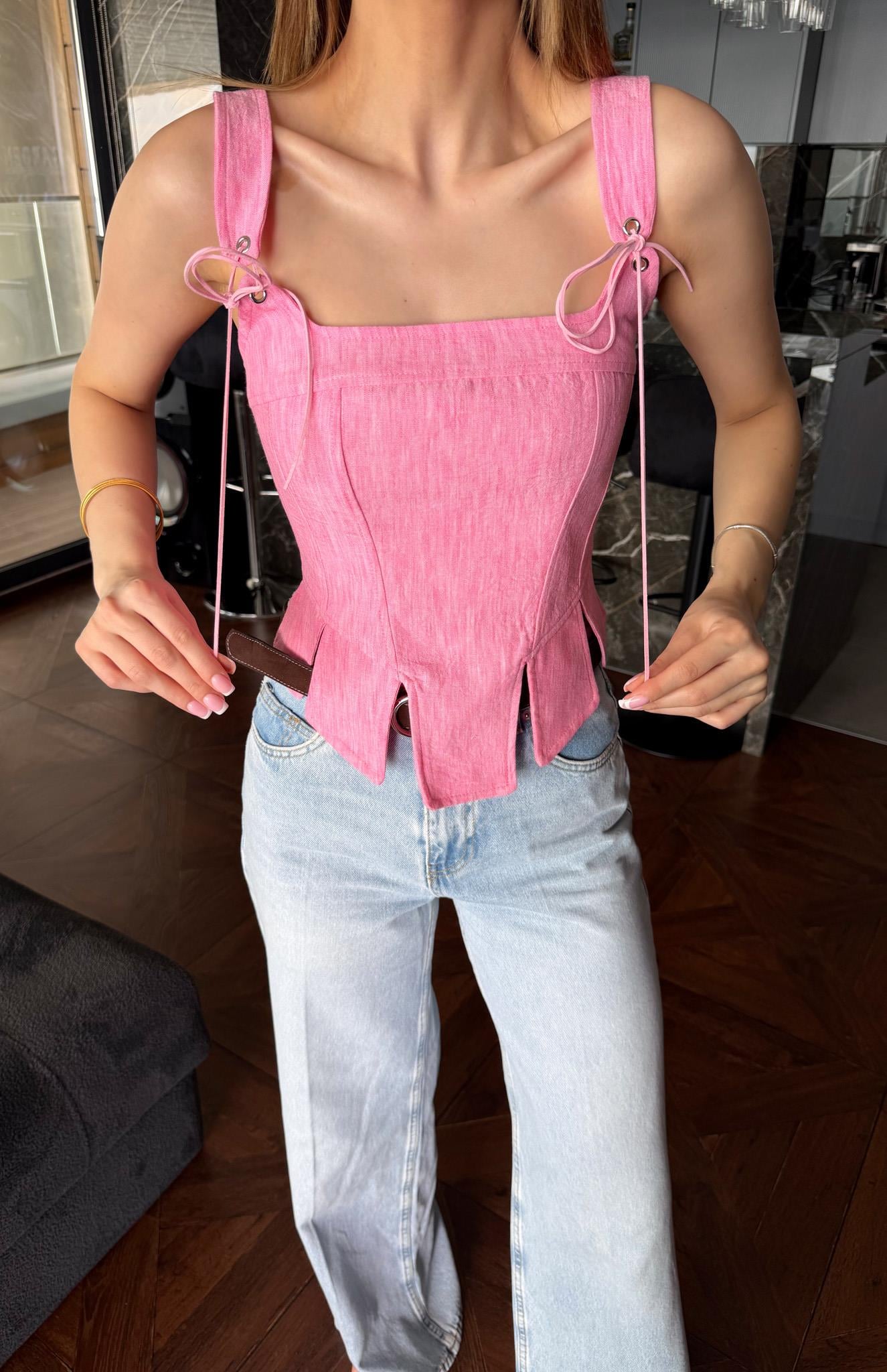 Askı Detaylı Korse Bluz PEMBE