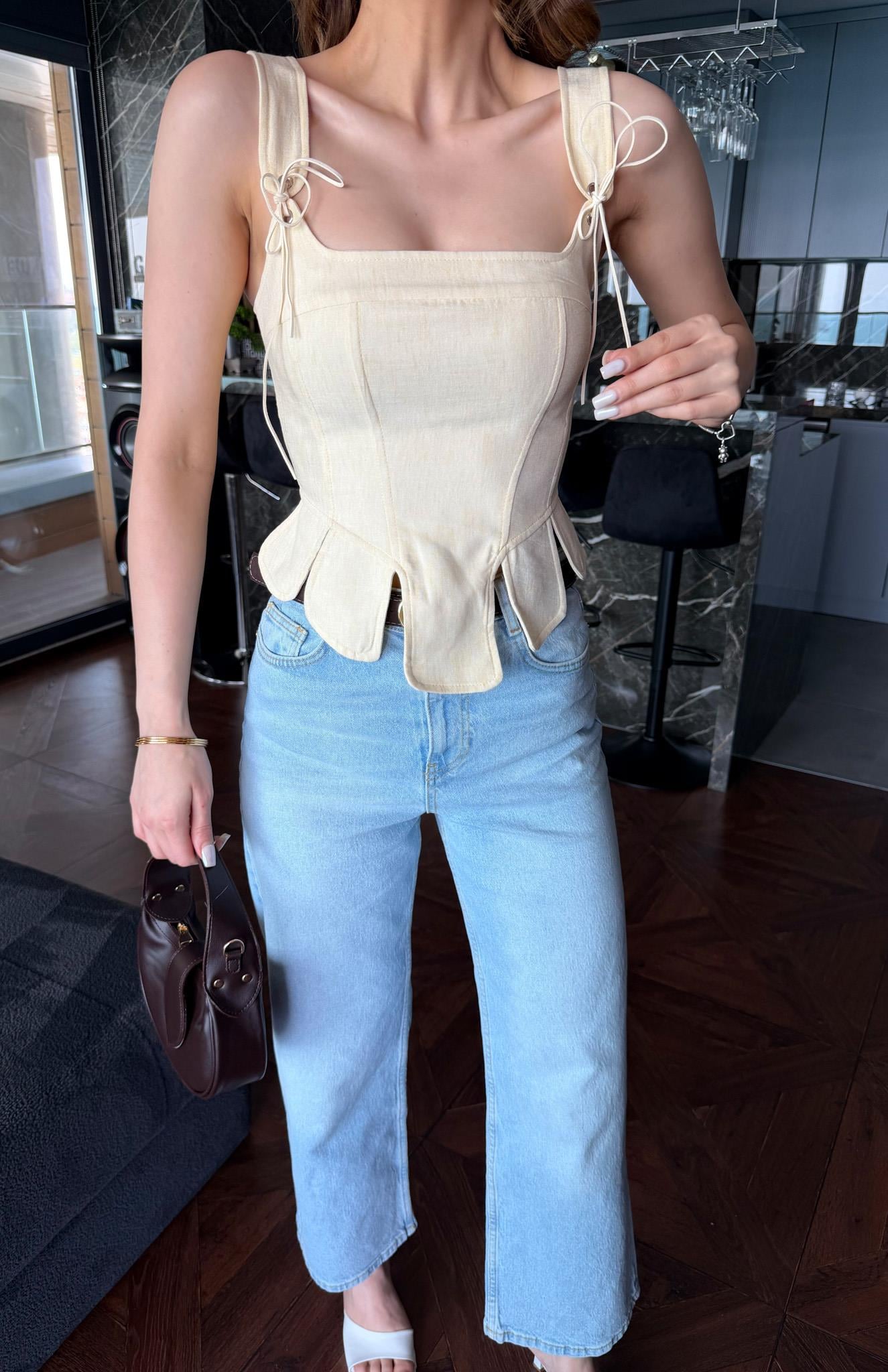Askı Detaylı Korse Bluz SARI