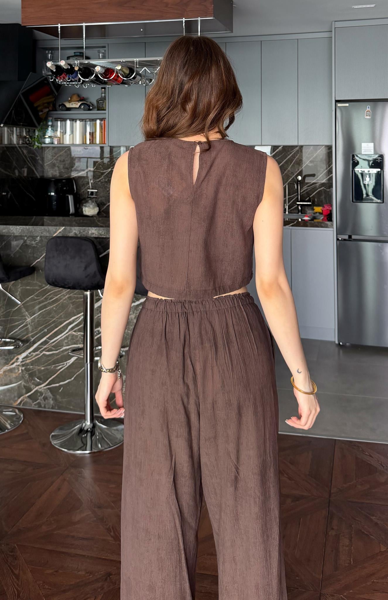Boncuk Detaylı Bluz KAHVERENGİ
