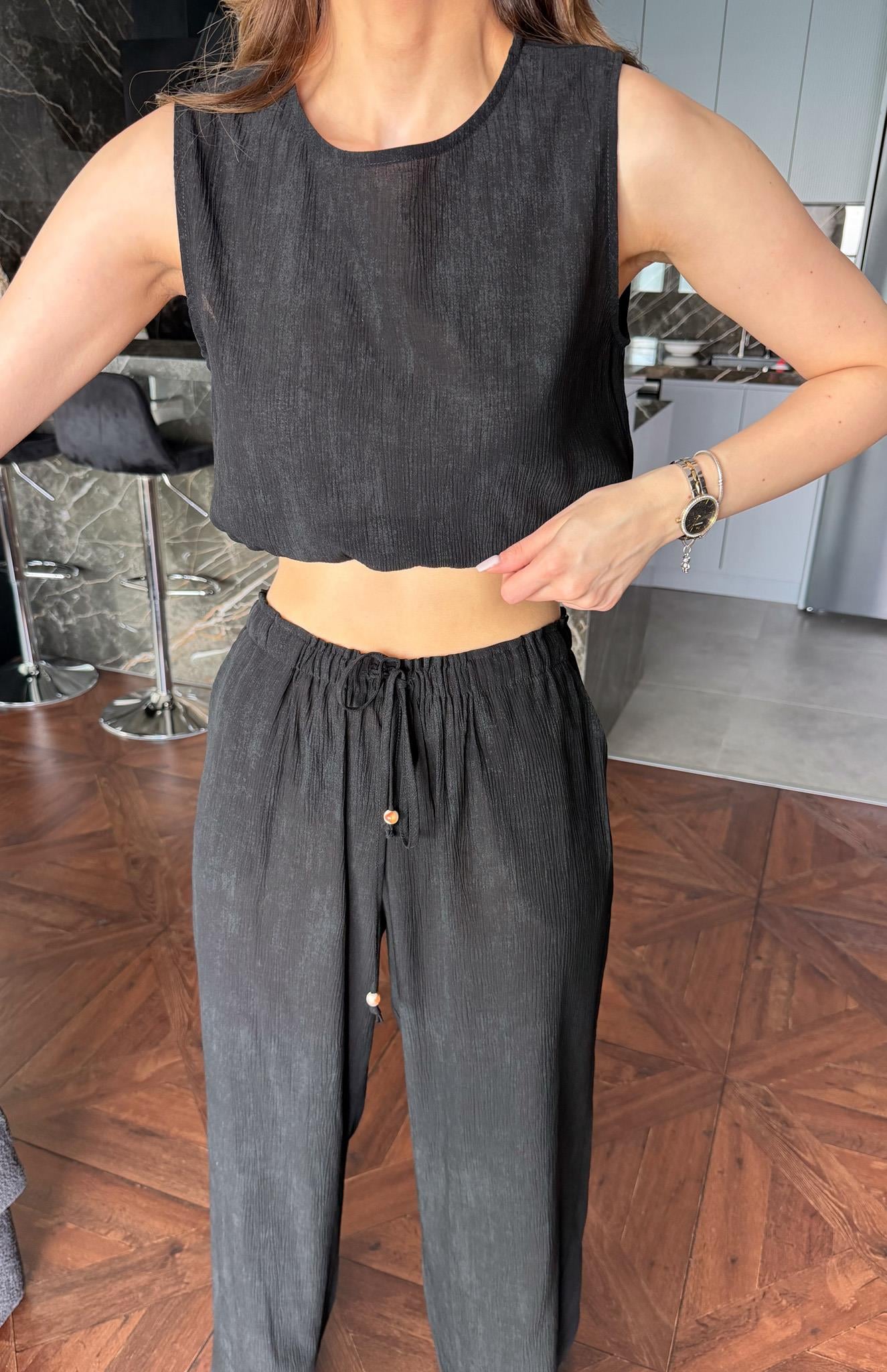 Boncuk Detaylı Bluz SİYAH