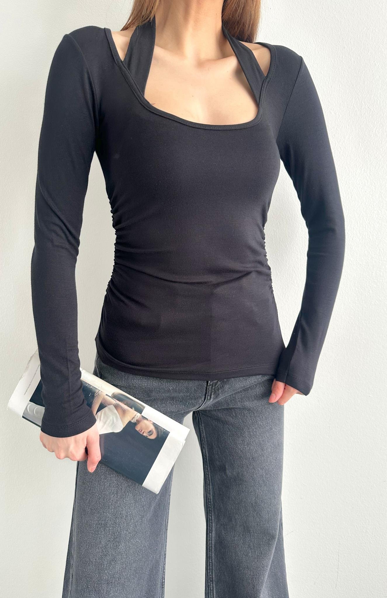 Boyundan Geçirmeli Bluz SİYAH