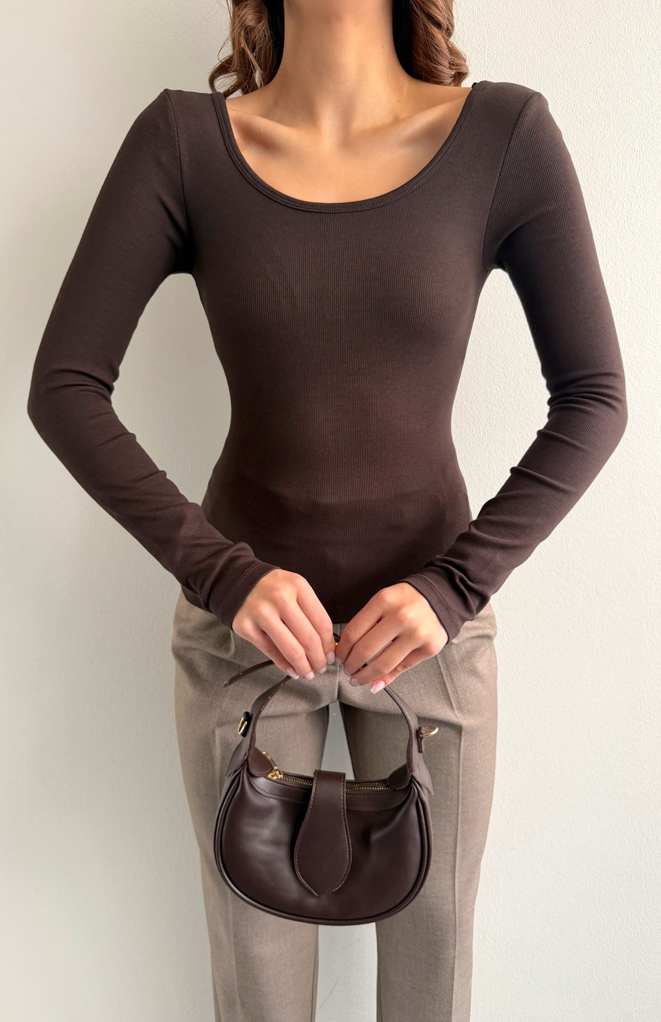 Bra-Free Uzun Kollu Bluz KOYU KAHVE