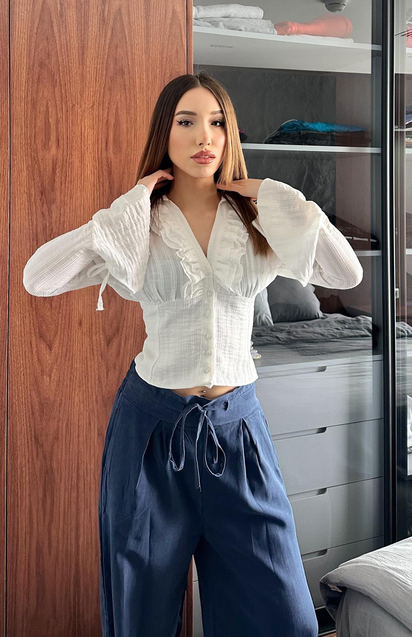 Büzgülü Bluz BEYAZ