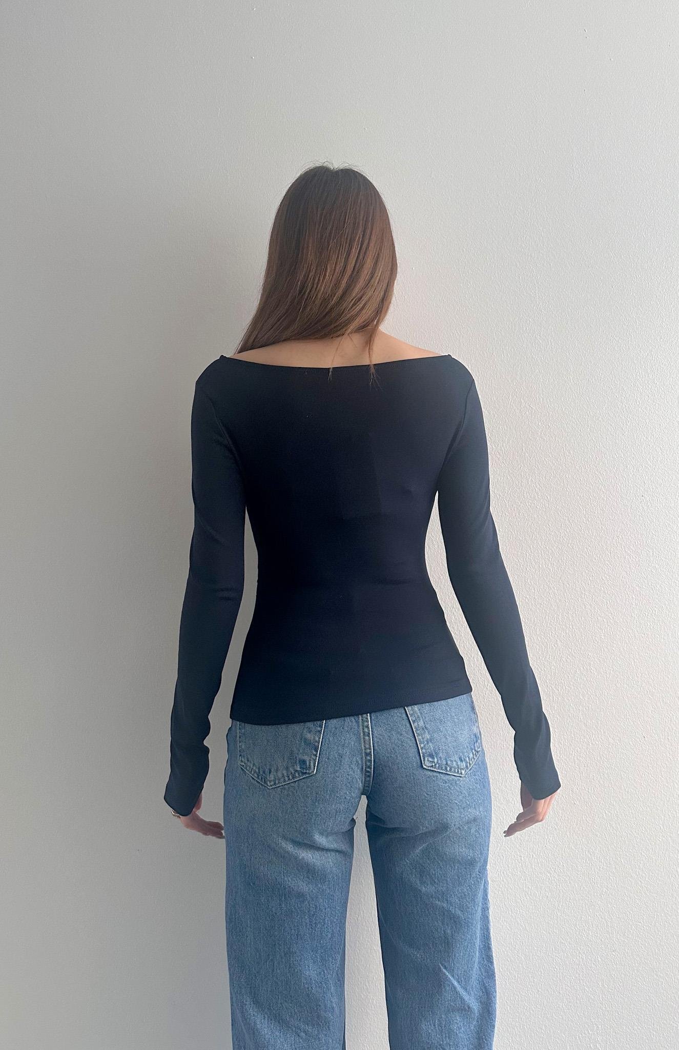 Büzgülü Kayık Yaka Bluz LACİVERT