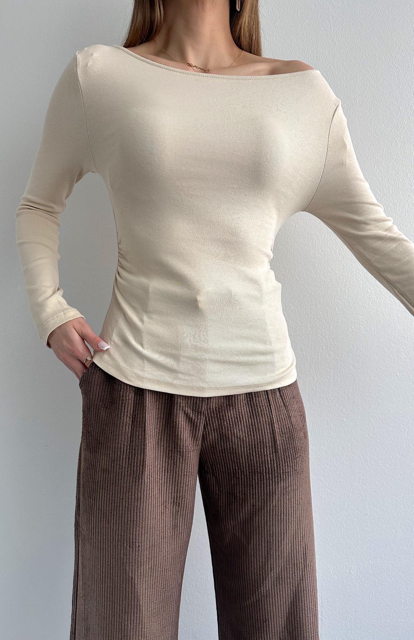 Büzgülü Kayık Yaka Bluz TAŞ