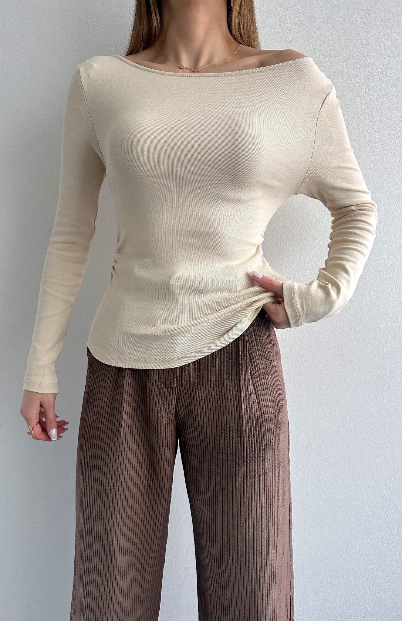 Büzgülü Kayık Yaka Bluz TAŞ