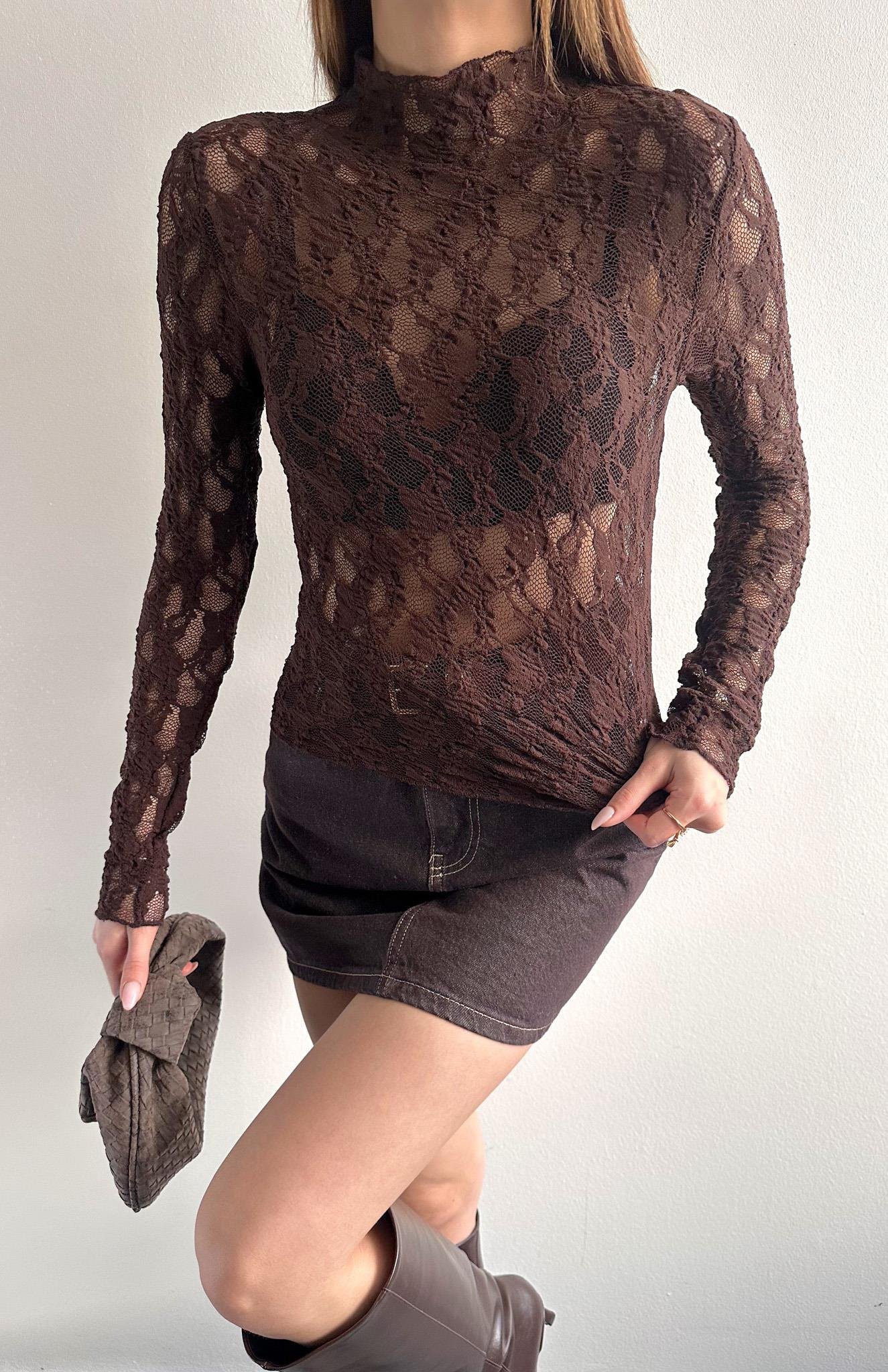 Dantel Bluz KAHVERENGİ