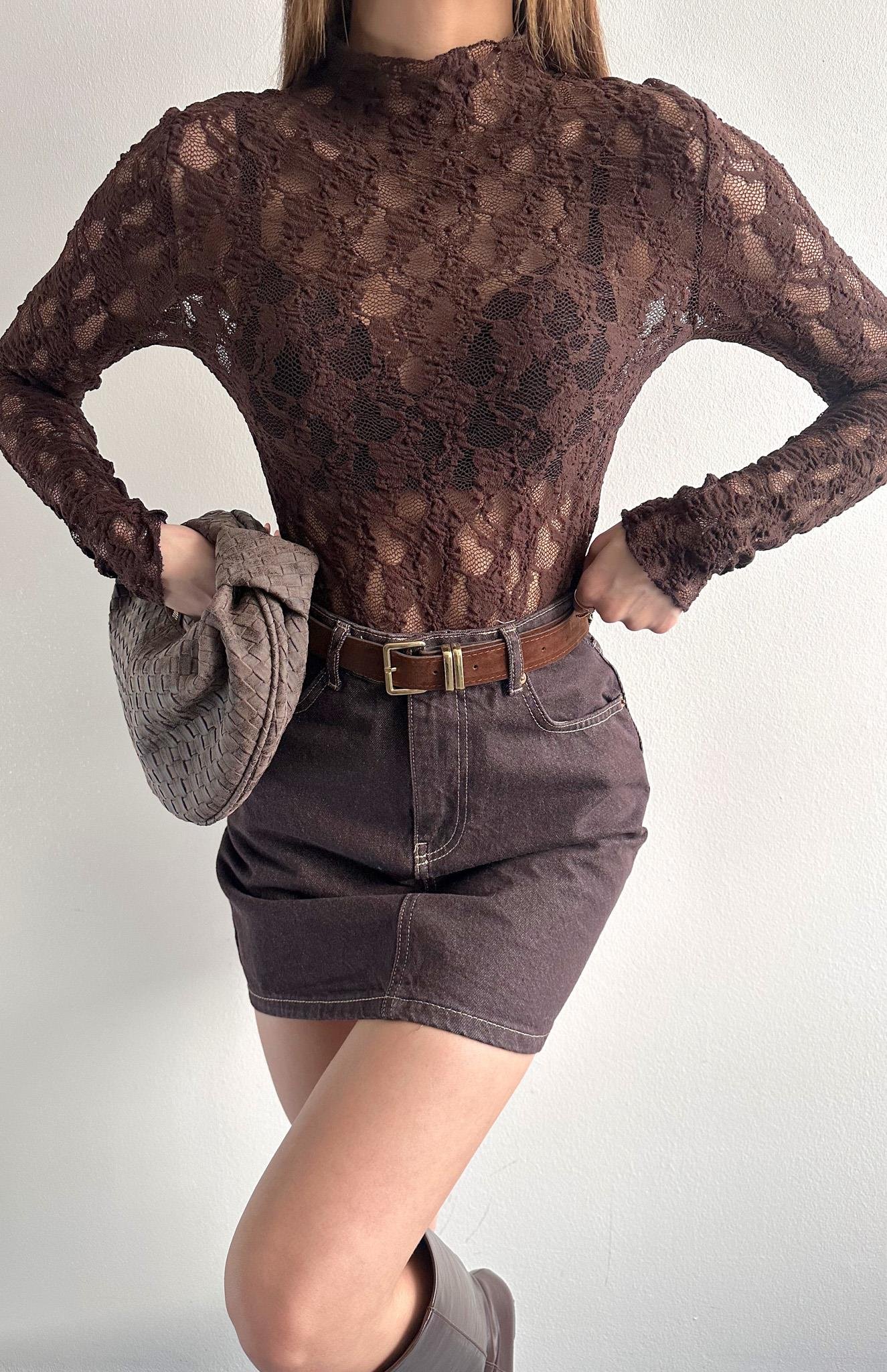 Dantel Bluz KAHVERENGİ