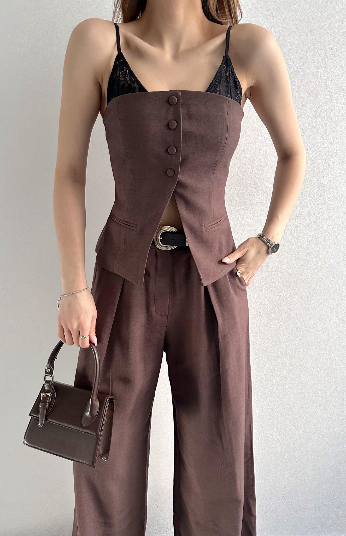 Dantel Detaylı Bluz KAHVERENGİ