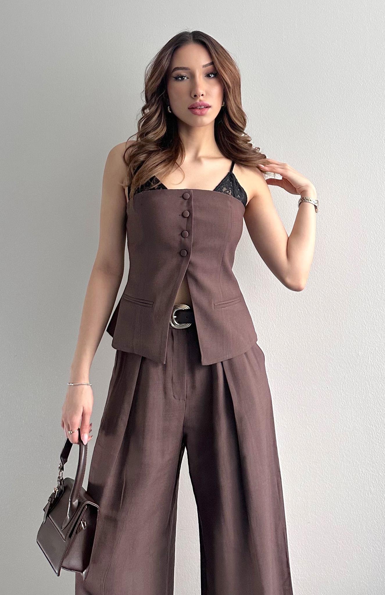 Dantel Detaylı Bluz KAHVERENGİ