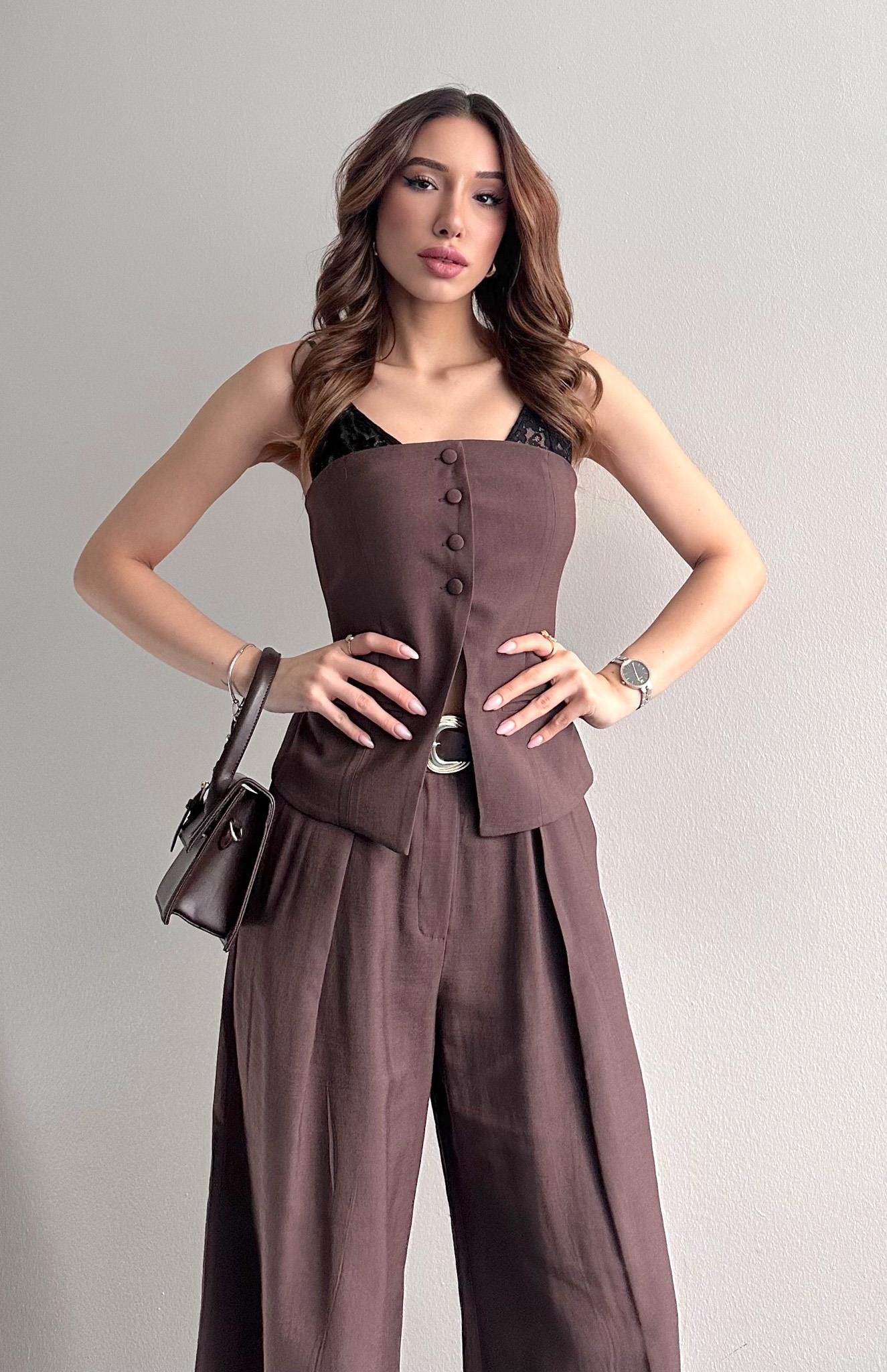 Dantel Detaylı Bluz KAHVERENGİ