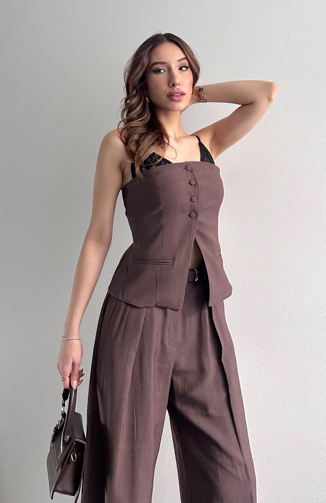 Dantel Detaylı Bluz KAHVERENGİ