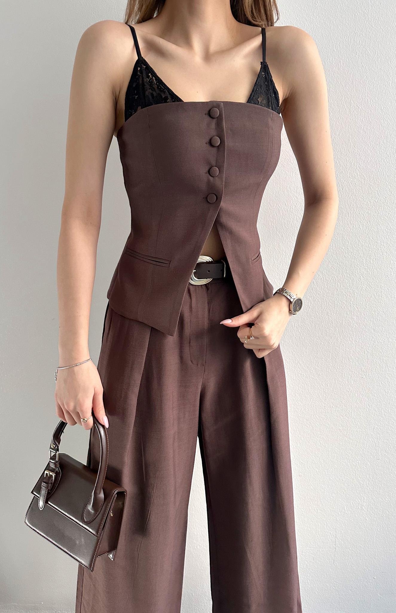 Dantel Detaylı Bluz KAHVERENGİ