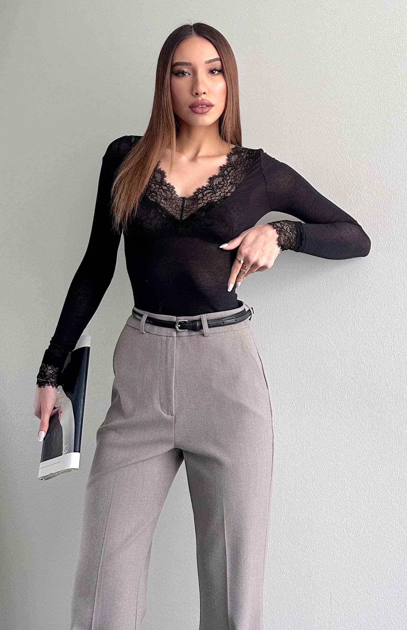 Dantel Detaylı Kaşmir Bluz SİYAH