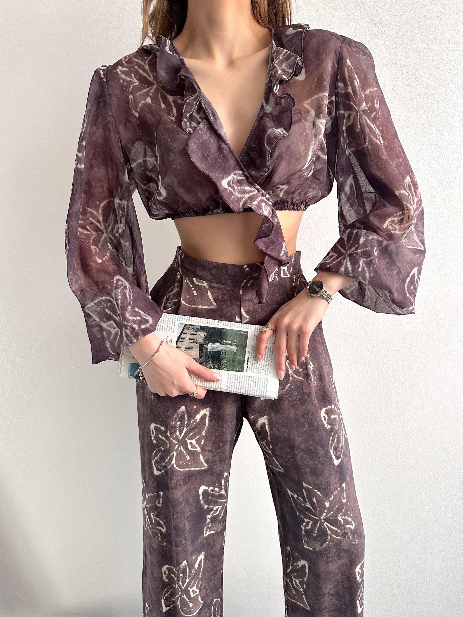 Fırfır Detaylı Bluz KAHVERENGİ