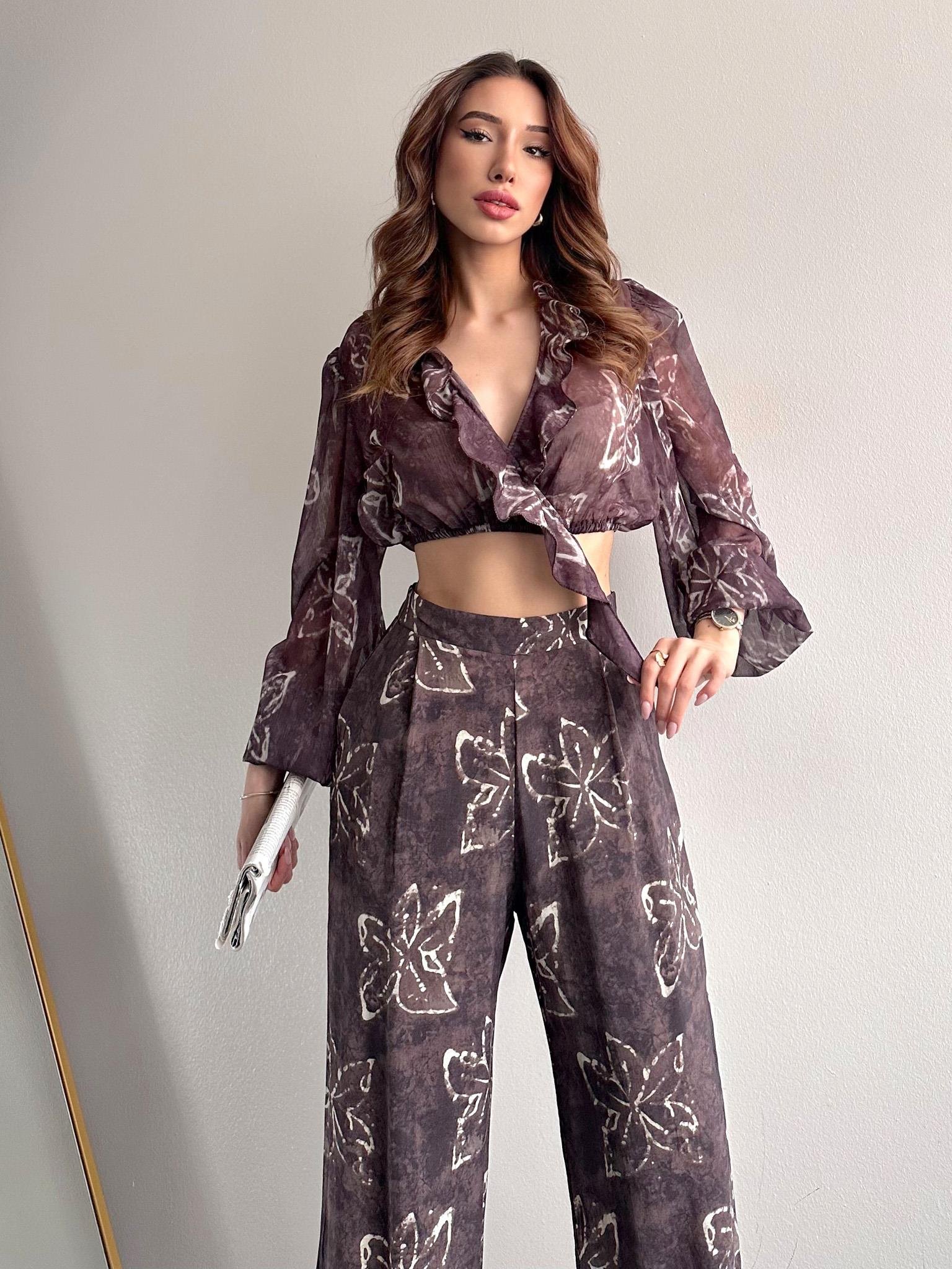 Fırfır Detaylı Bluz KAHVERENGİ