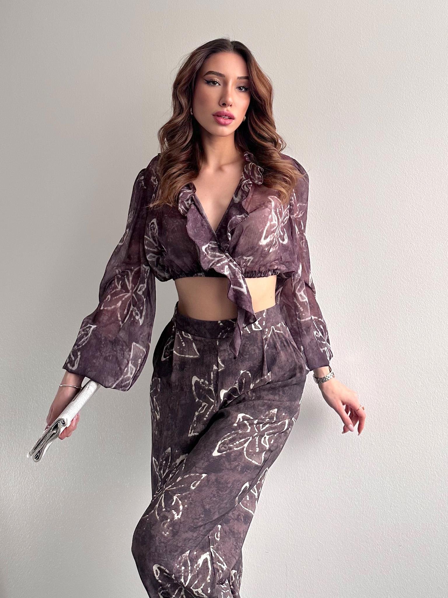 Fırfır Detaylı Bluz KAHVERENGİ