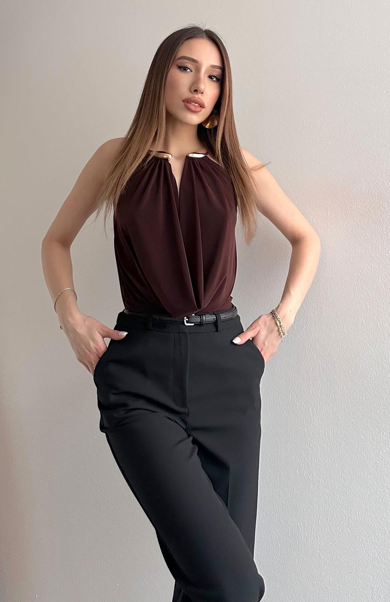 Halkalı Bluz KAHVERENGİ