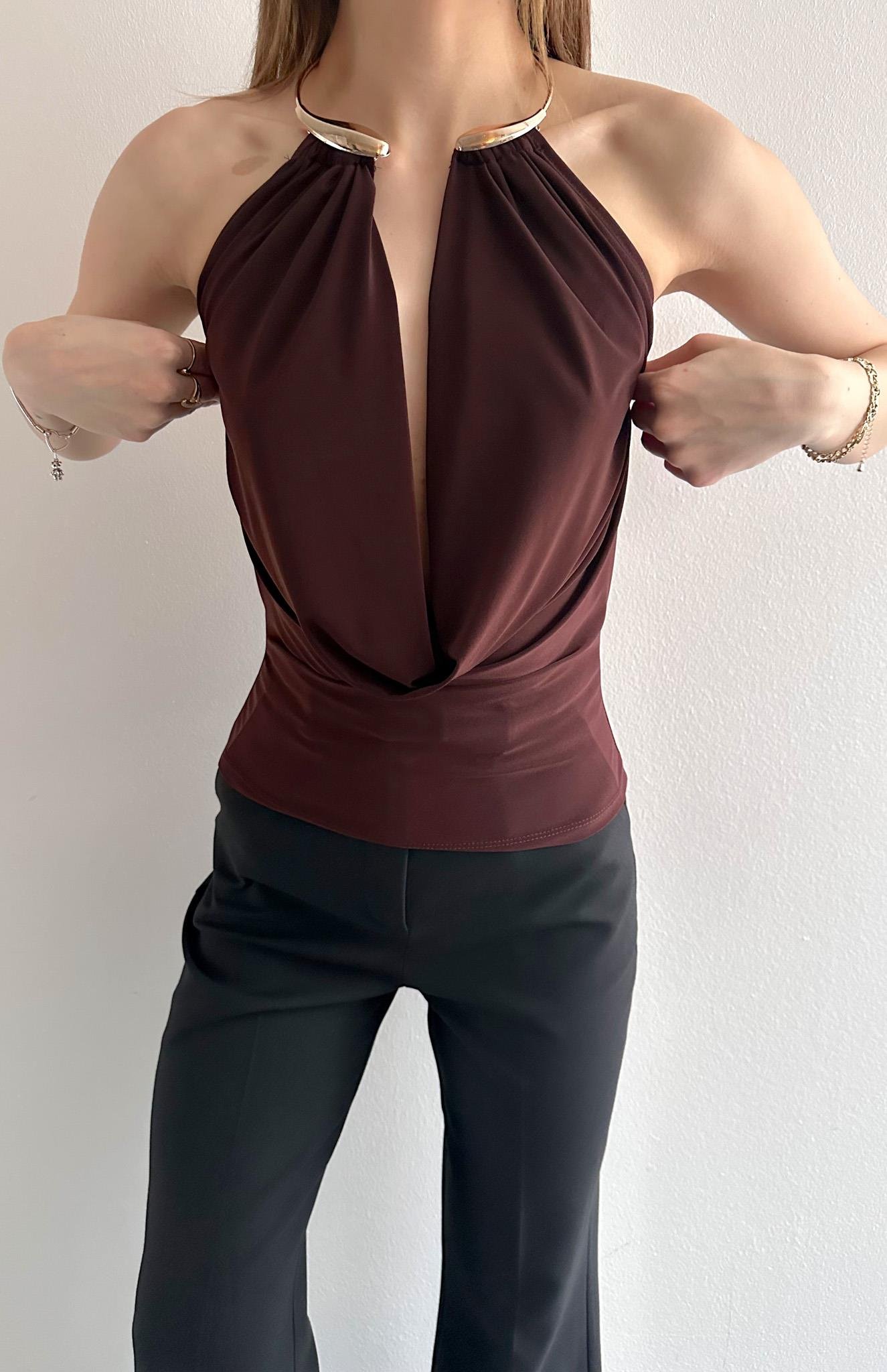 Halkalı Bluz KAHVERENGİ