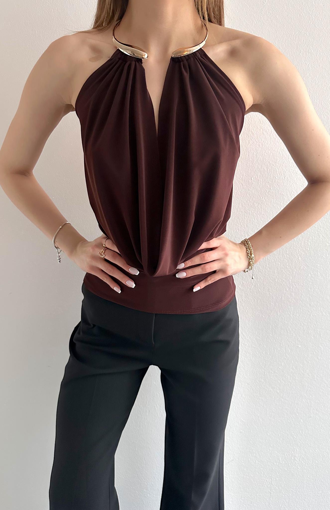 Halkalı Bluz KAHVERENGİ