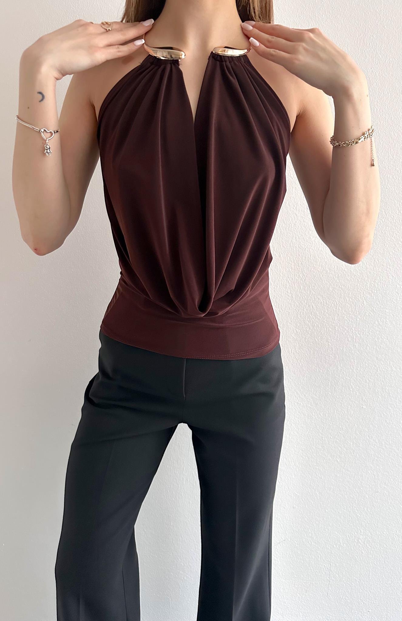 Halkalı Bluz KAHVERENGİ