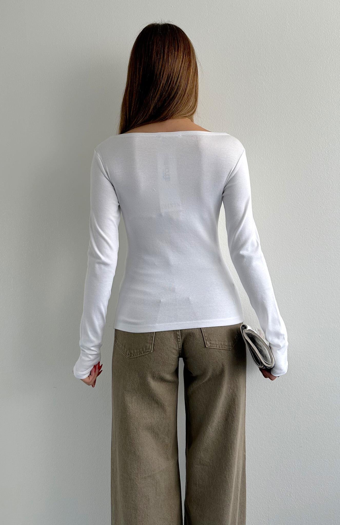 Kayık Yaka Bluz BEYAZ